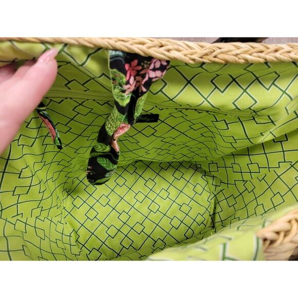 Vera Bradley Straw Beach Bag Tote Seashell Trim Large Fabric-Tie Closure Lined - Picture 3 of 8